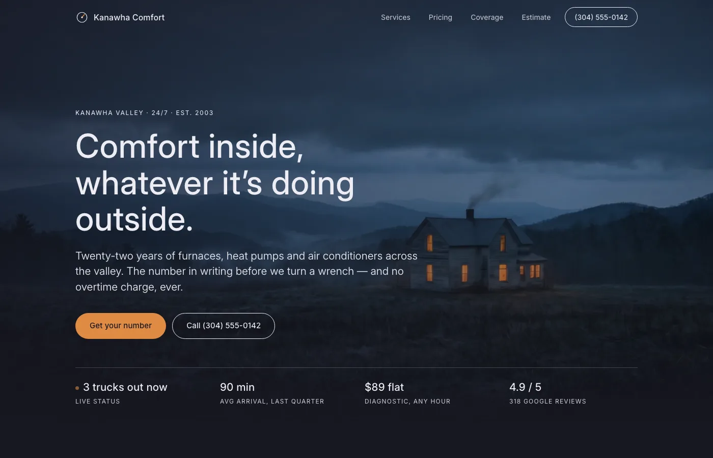 Sample website for Kanawha Comfort Heating & Air